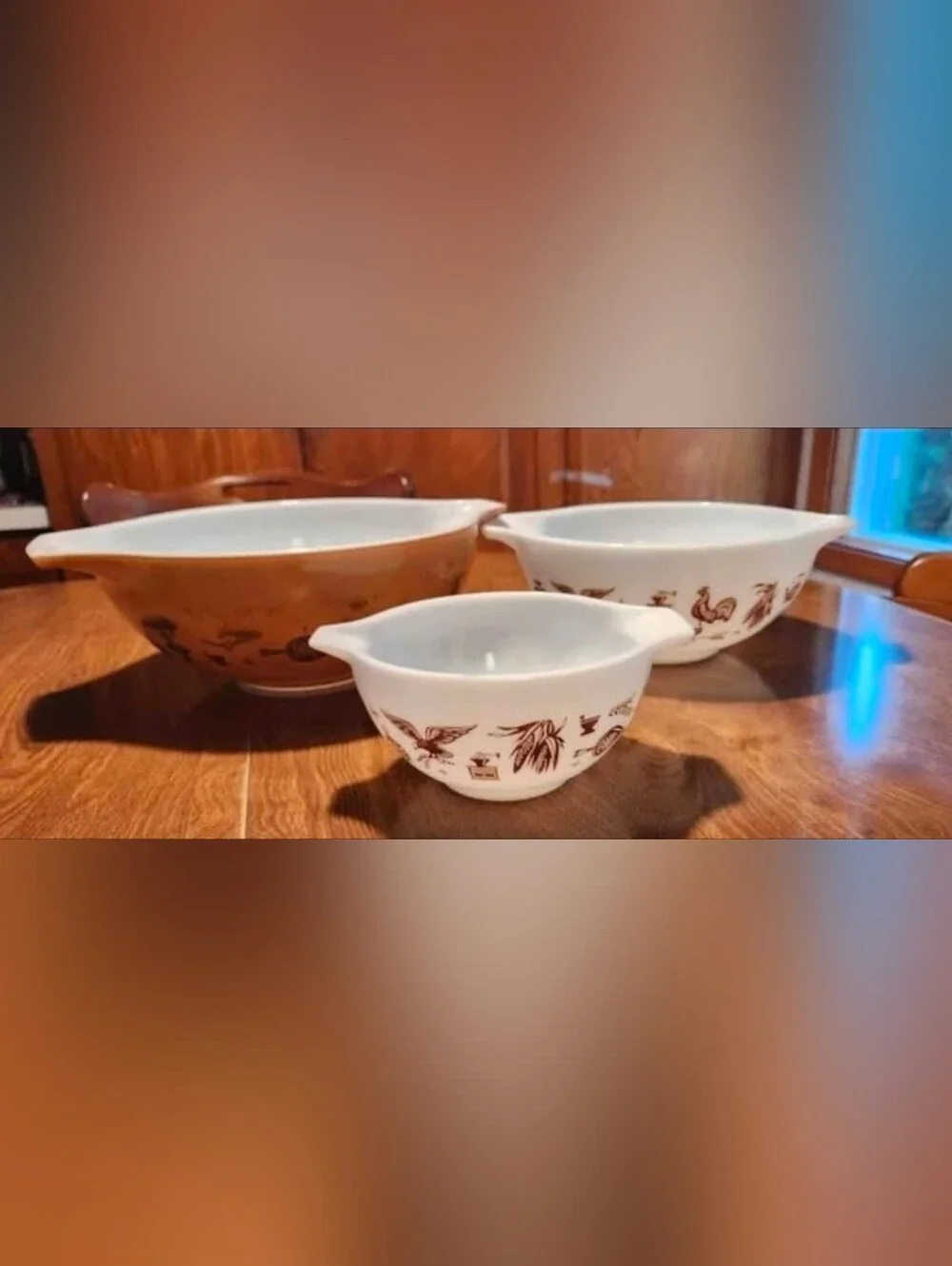Vintage Pyrex Early American Nesting Mixing Bowls Set - Brown Americana Pattern